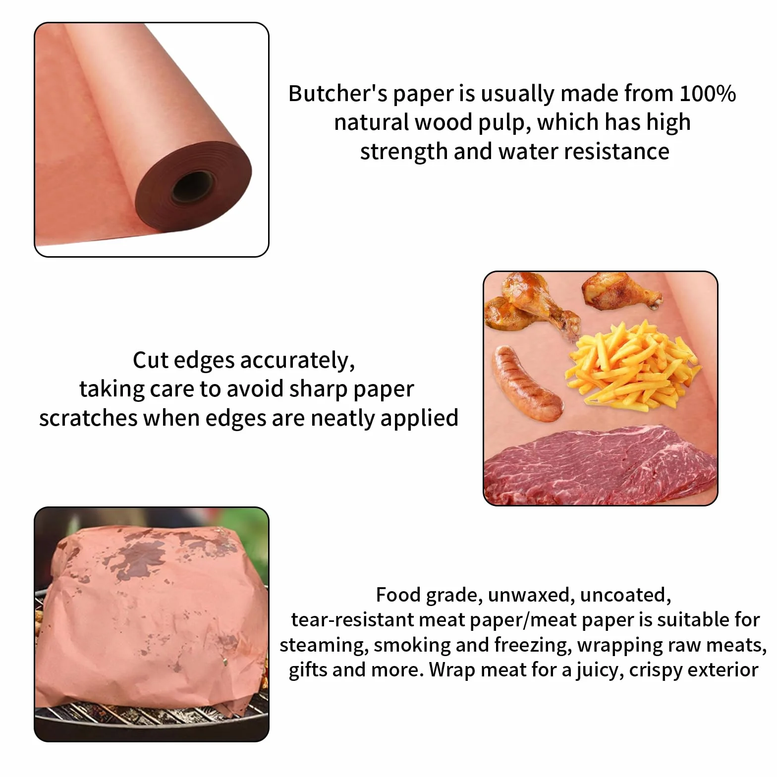 Carta da macellaio rosa in rotolo da 15 m, larghezza 42 cm. Carta kraft originale per BBQ, grill, affumicatore, carne e pesce.