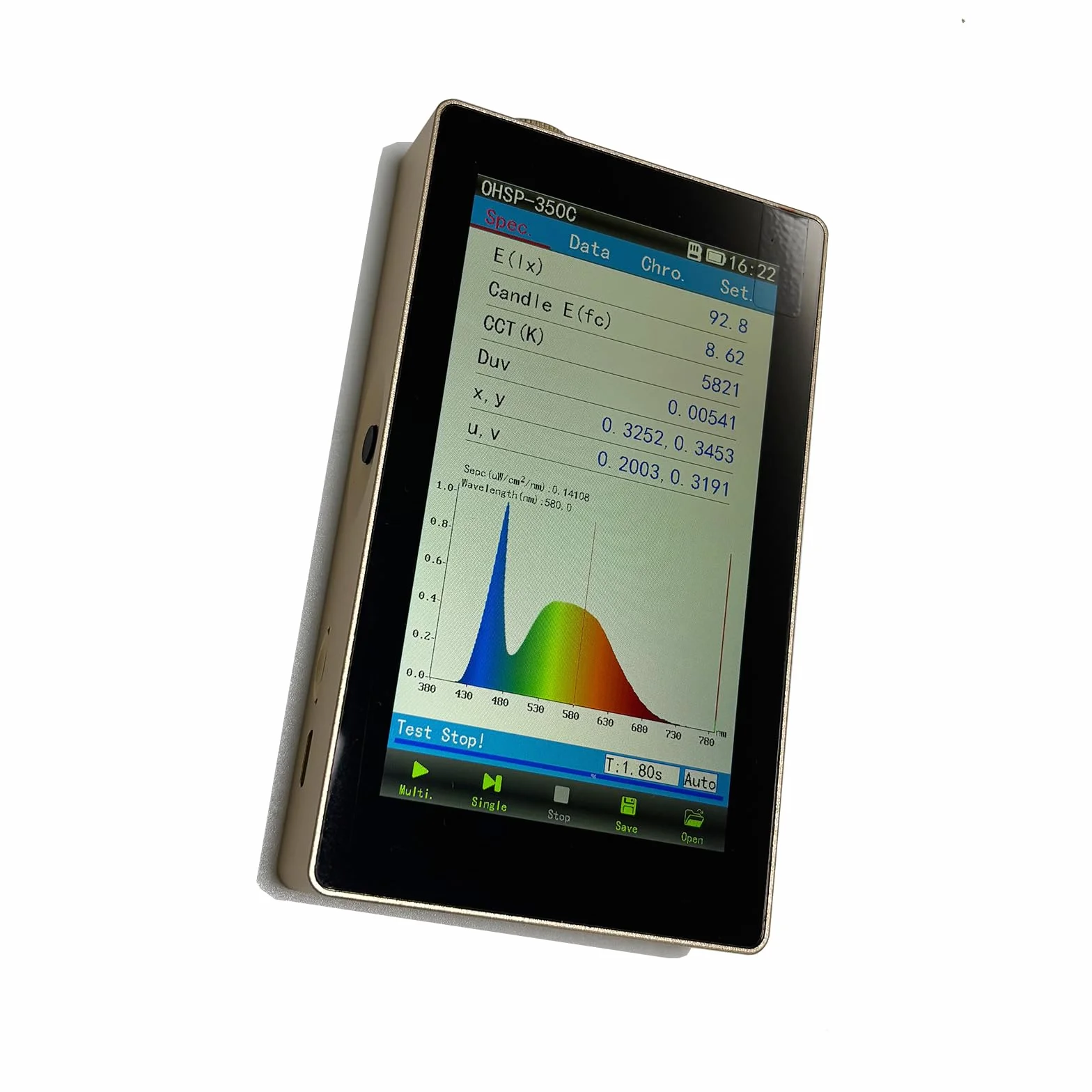 OHSP350C Spettrometro Portatile, Analizzatore di Luce, Luxmetro con Display Touchscreen da 5 Pollici per Temperatura di Colore CCT e CRI, per Test Luminoso LED/Lampade