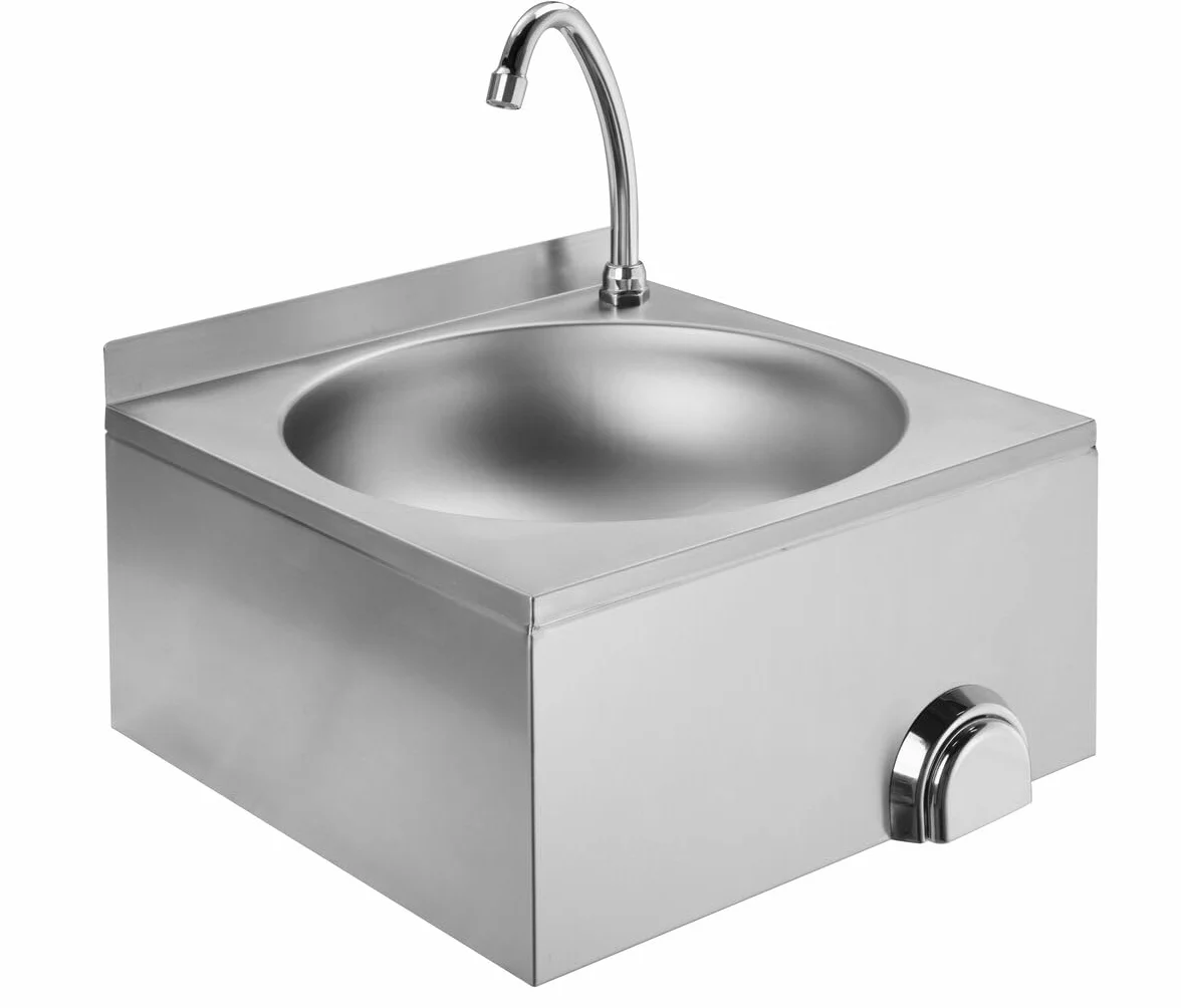 GastroHero Lavabo a mano con funzionamento al ginocchio, lavabo a mano Gastro in acciaio inox, grande I montaggio a parete