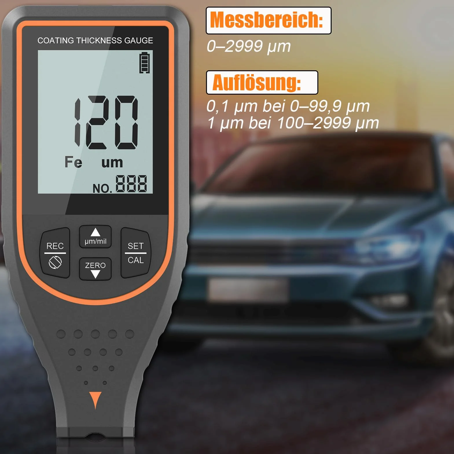 Spessimetro per Vernice Professionale 2999µm 0.1µm Auto Fe/NFe Display 180°