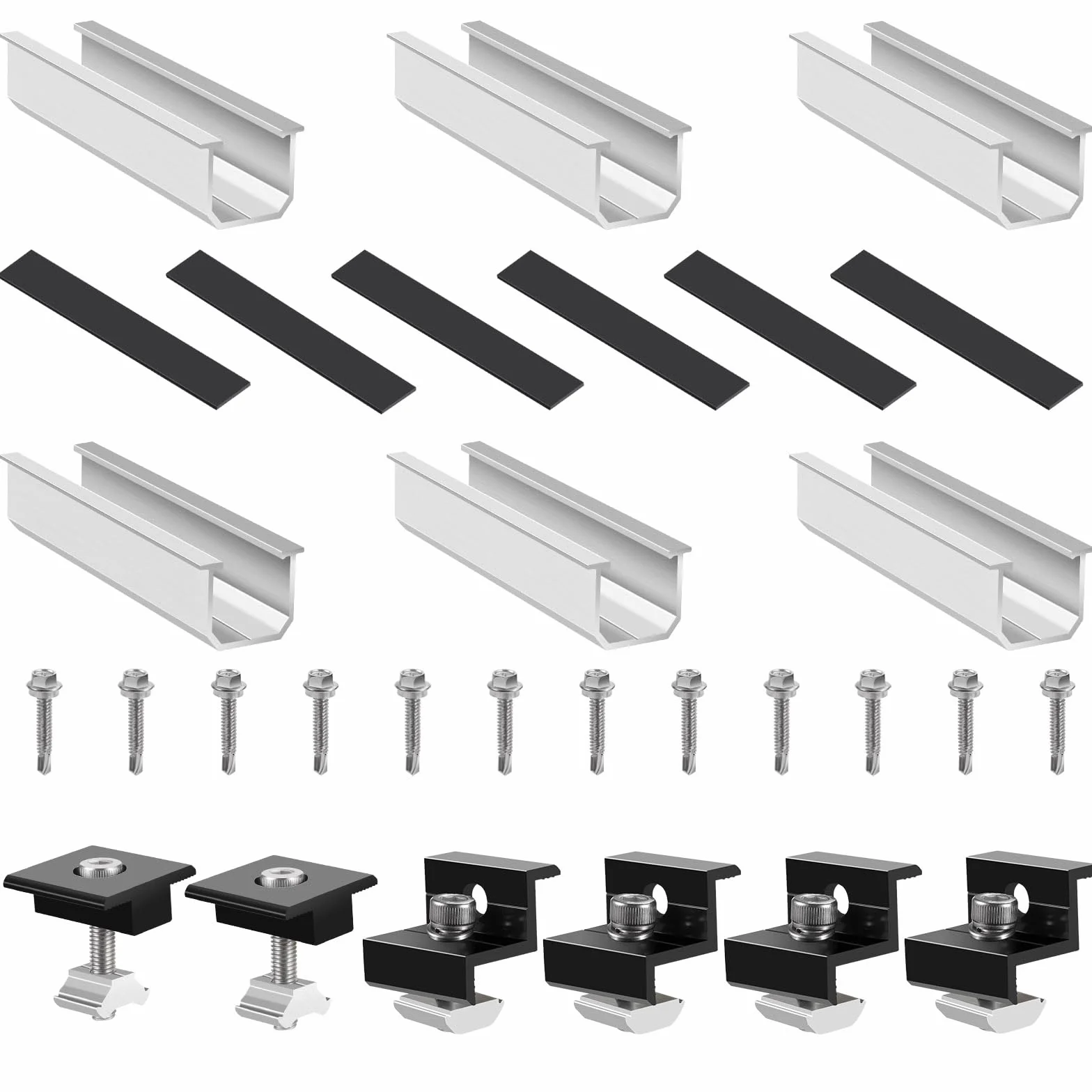 2 Set Supporto per Pannello Solare, Pannello Solare Kit, Regolabile Alluminio PV per 2 Pannelli Solari, Kit Staffe Fotovoltaico, 30–35mm, Piastra per Tetto Piatto, per Camper Solare, Tetto