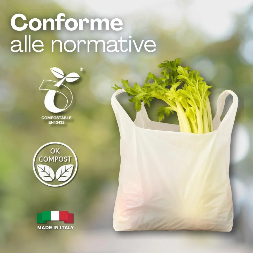 VIRSUS Buste Compostabili 27+7+7x50cm Sacchetti da 500 Pezzi. Shopper Spesa, Busta per Alimenti, Sacchetti Biodegradabili per Umido