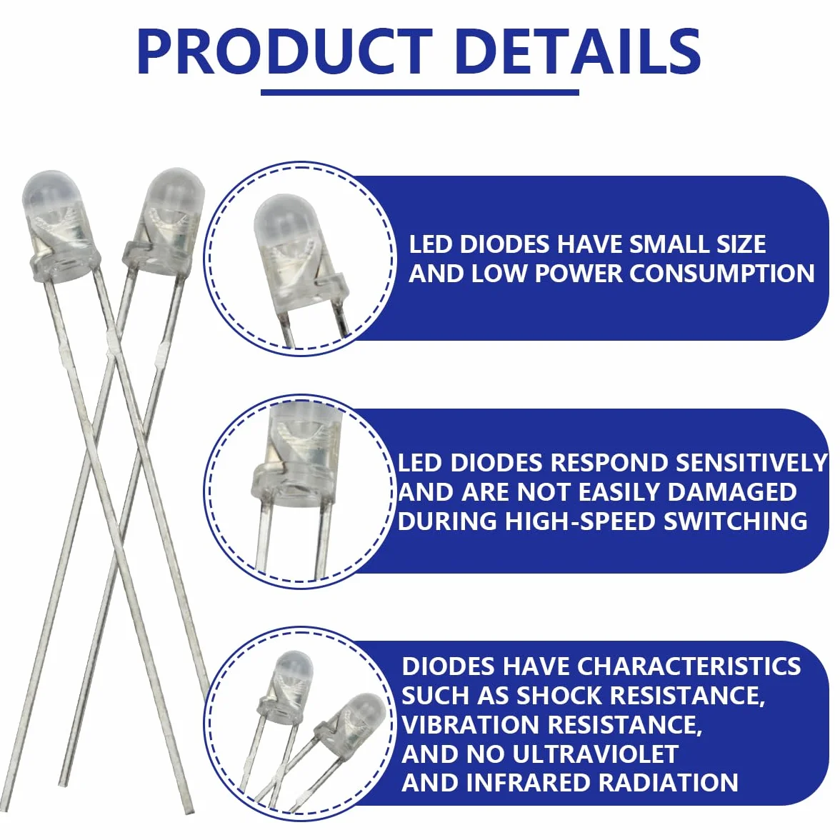 Bianco 5mm LED Diodo 2V 20mA DC Luce Lampadina Elettronica