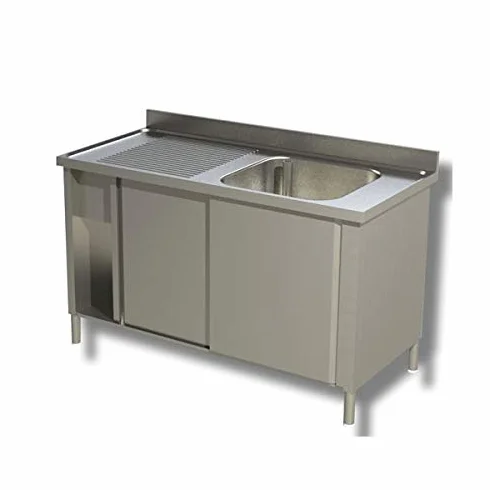 Lavatoio Lavello armadiato ad 1 Vasca + sgocciolatoio Laterale. Prof. 70-140x70x85H, Senza Ruote, Sgocciolatoio Sinistro