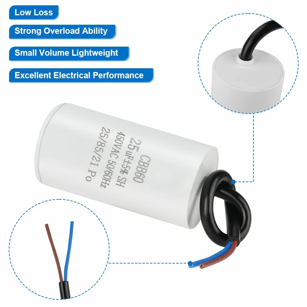 OFFCUP CBB60 Condensatore di Avviamento 25μF 450VAC 50/60Hz Universale