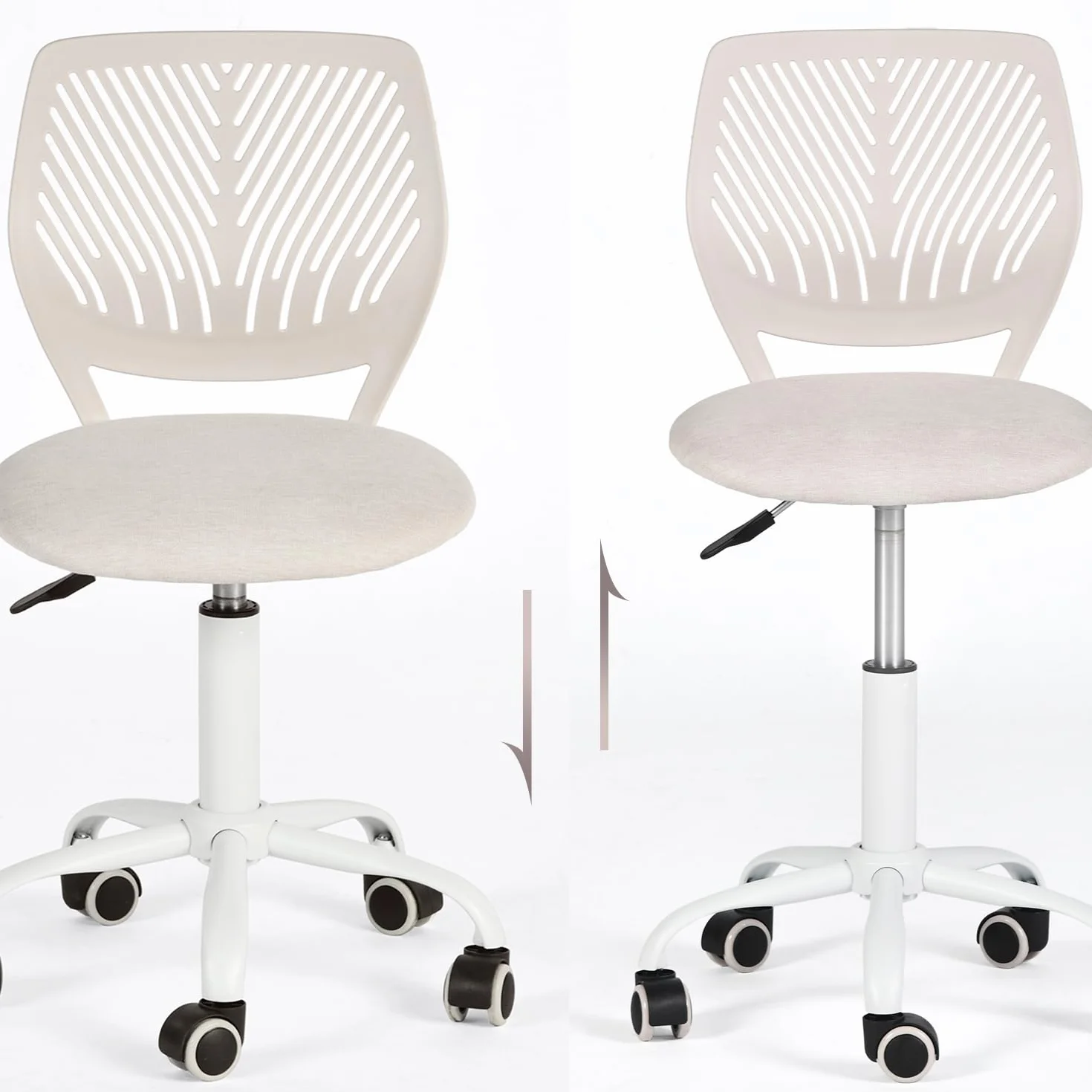 Sedia ergonomica per scuola con schienale in rete traspirante, altezza regolabile, rotazione 360°, Morandi Beige