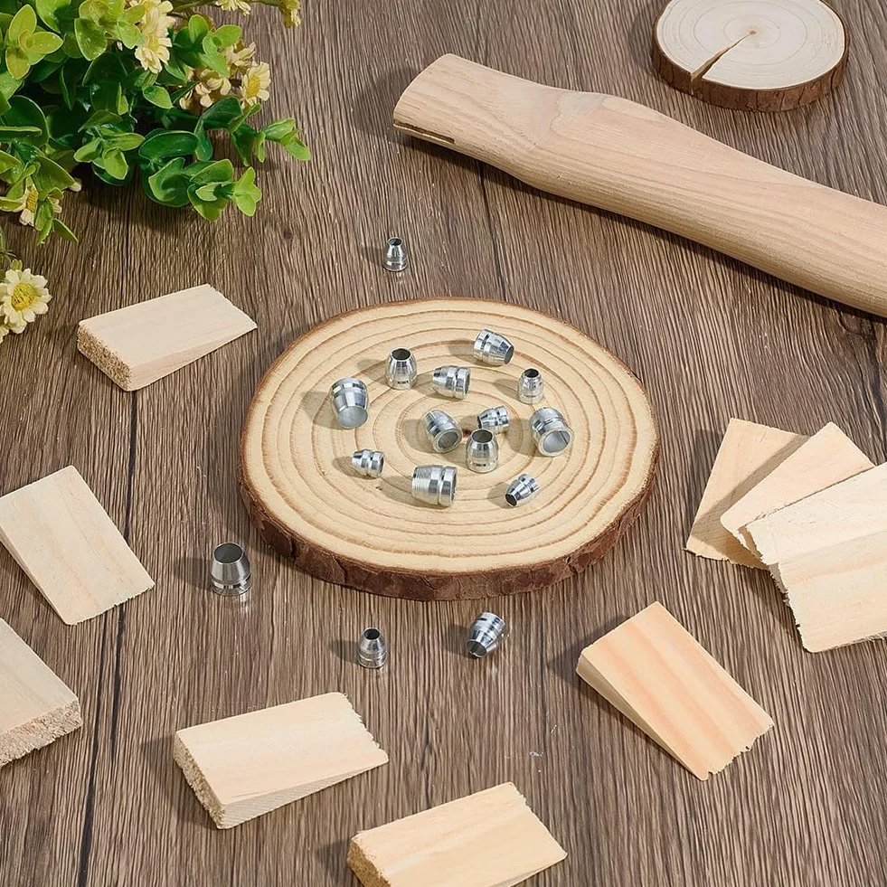 PH PandaHall 28pz Cunei di Sicurezza per Manici Rotondi Legno e Acciaio Inossidabile Kit Sostituzione Manico Ascia Martello