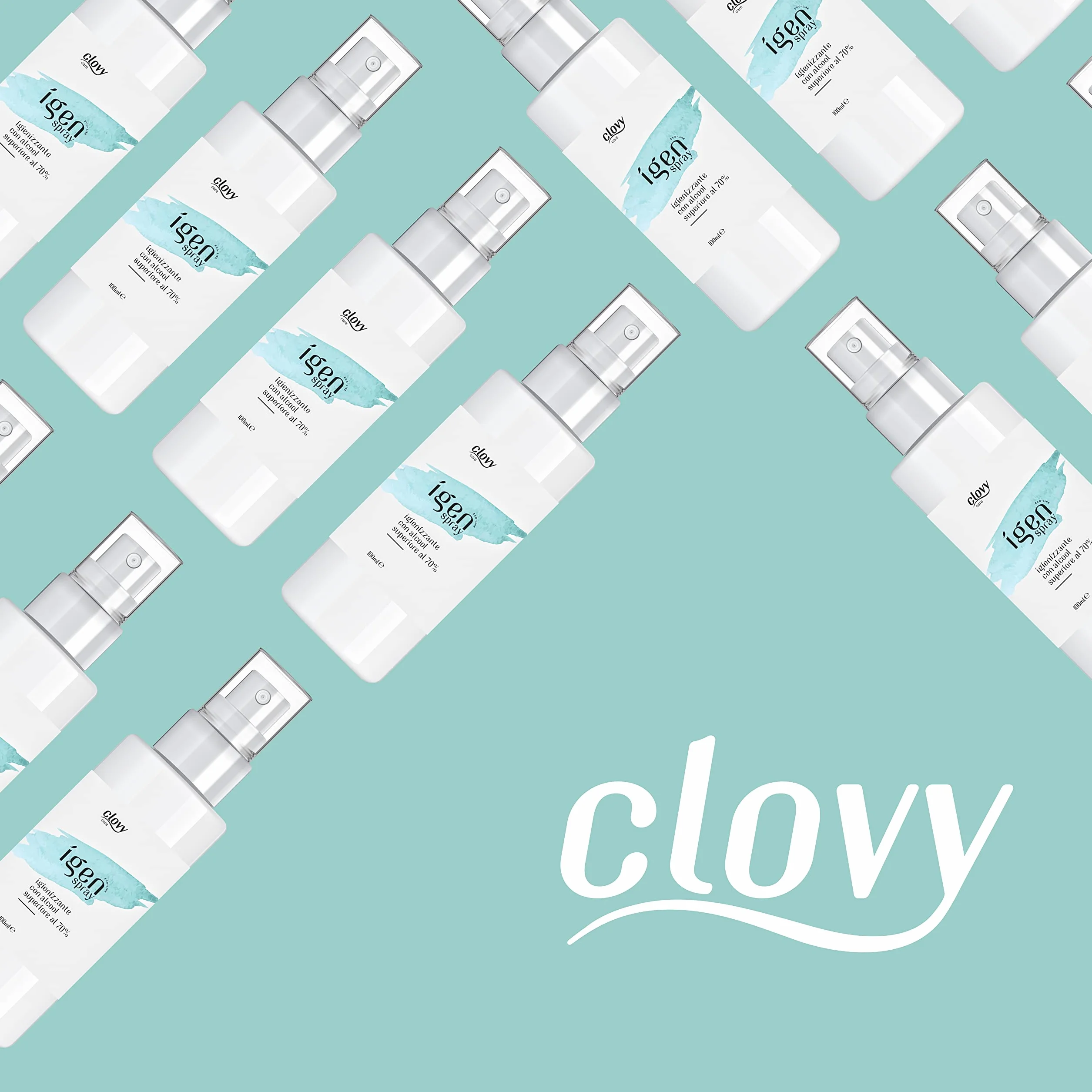 Clovy Care. Igienizzante spray tascabile 2in1 da 100 ml con alcool contenuto >70% per mani e superfici. Senza risciacquo. Rapida asciugatura. (100 ML, 6)