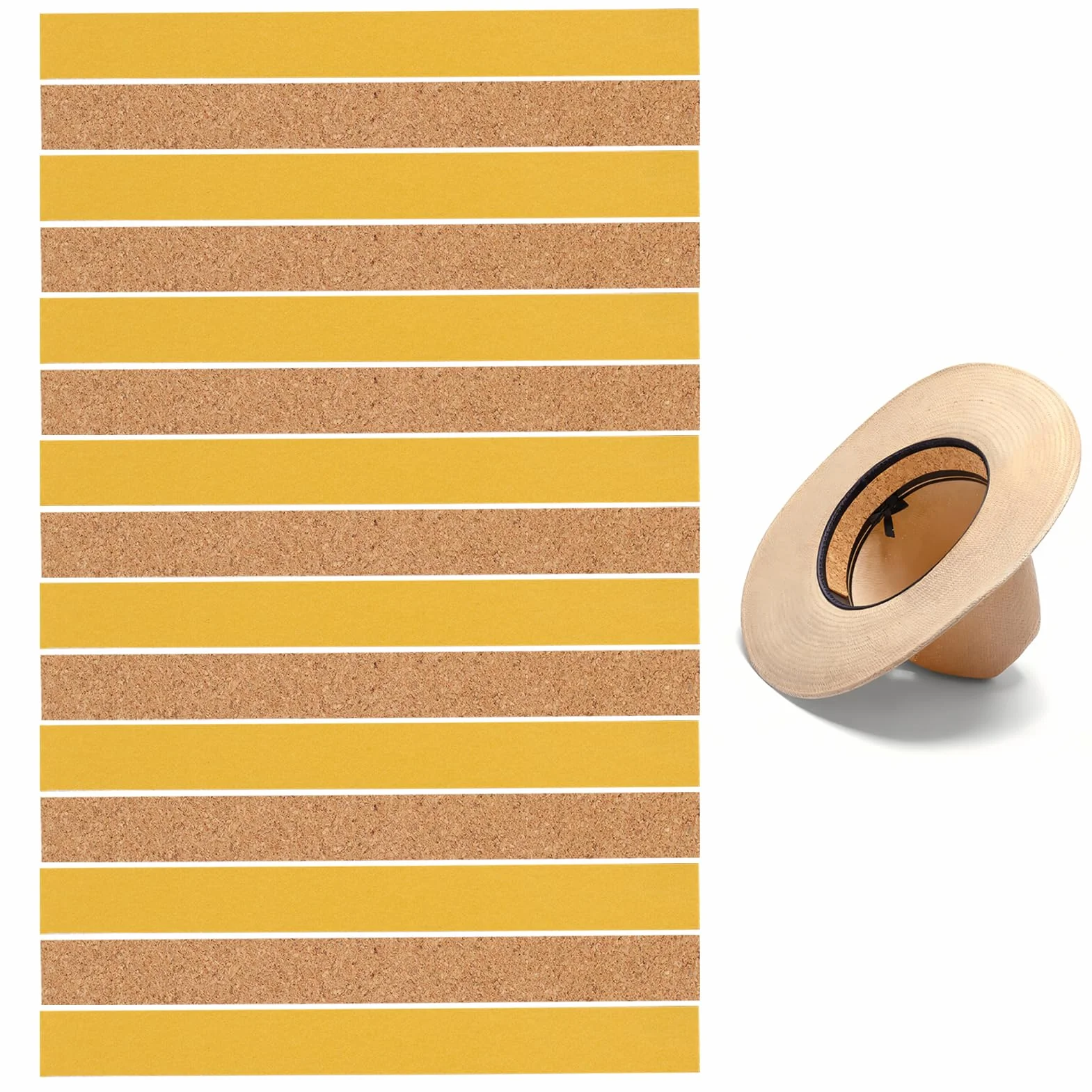 Strisce Di Sughero Autoadesive 200x20x2mm per Cappelli Regolabili, Adesivo Cappello e Bacheca