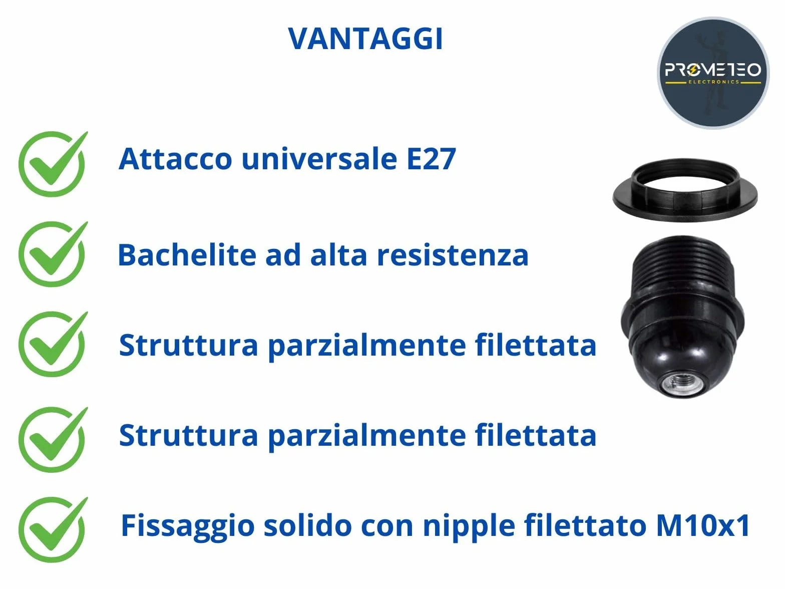Set 5 Portalampade E27 parzialmente filettato con Nipple di blocco resistenti fino a 180° 4A 250V + 5 ghiere di bloccaggio paralume