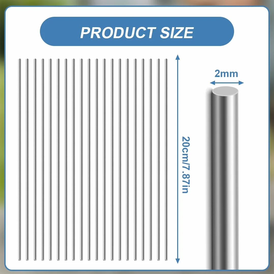Aste Rotonde Acciaio Inox 304, Tondino 2mm x 300mm, 20 Pezzi per Fai da Te