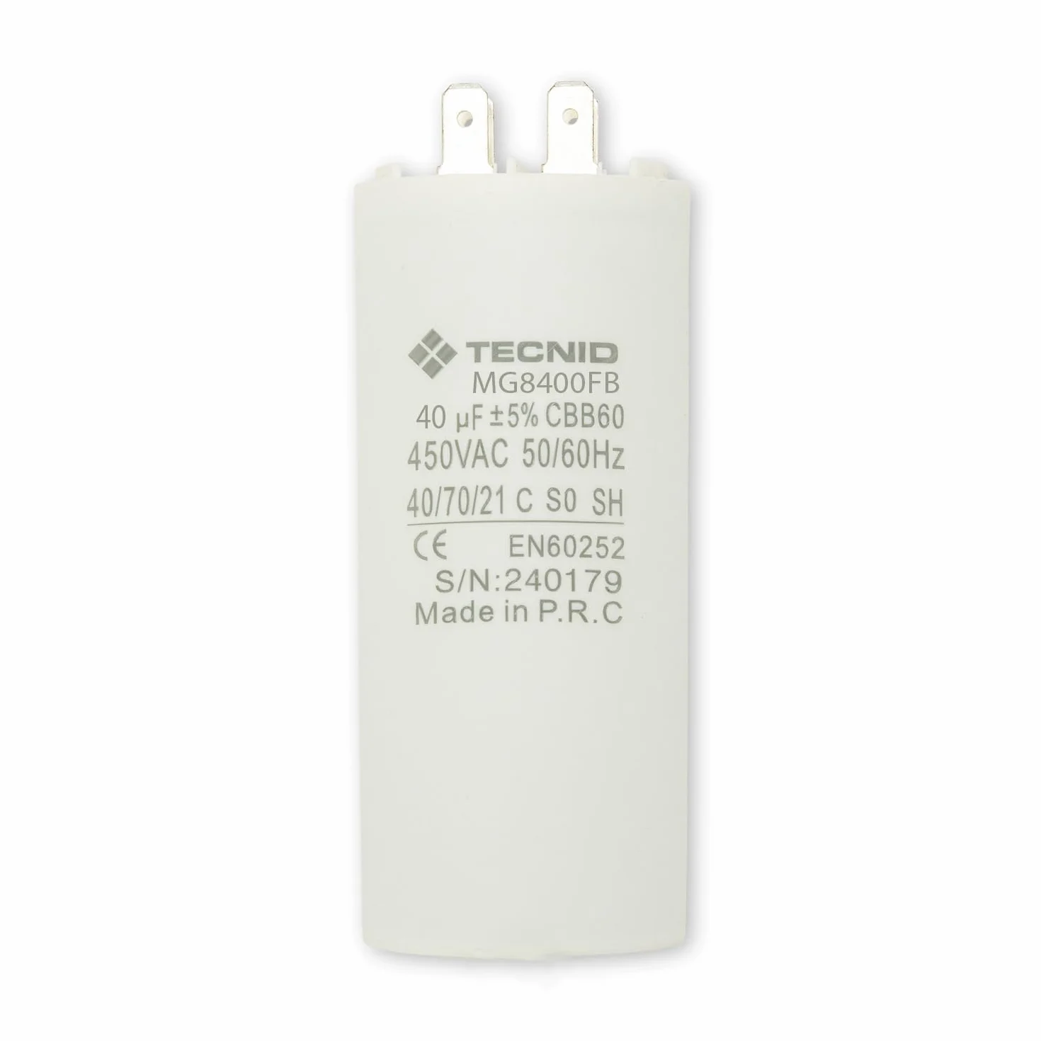 Condensatore di Spunto 45µF 450V AC fondo piatto Per Motori Monofase