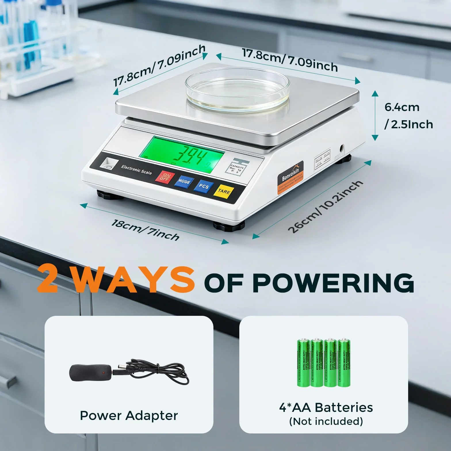 Bonvoisin Bilancia di Precisione 7500g/0.1 g, Bilancia di Contapezzi Industriale con 13 Unità di Conversione, Bilancia di Analisi Digitale Laboratorio per Gioielli e Scuola con Certificazione CE