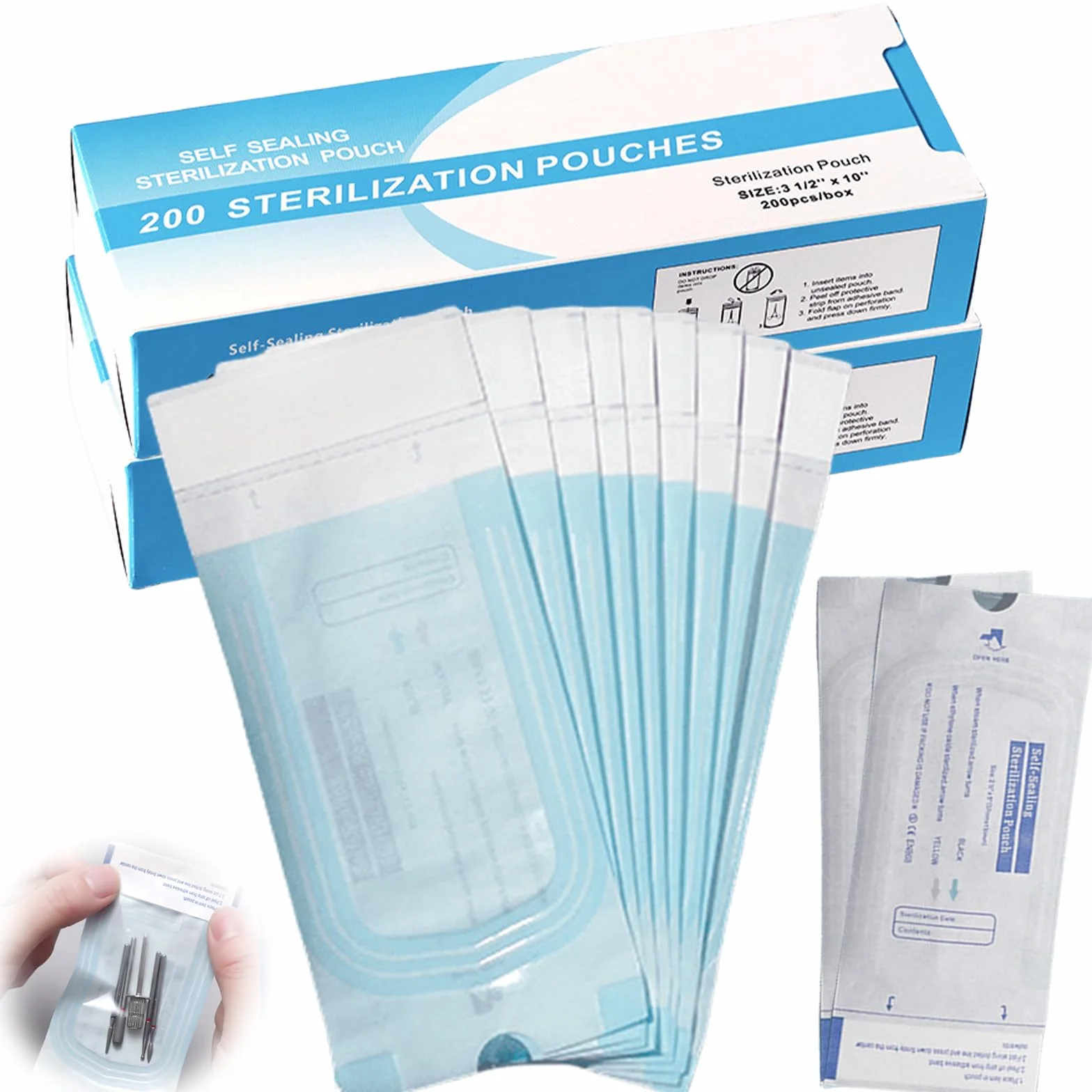 400 sacchetti per sterilizzazione, 90 mm x 260 mm, autoadesivi, sacchetti sterilizzatori usa e getta per strumenti di pulizia (400)