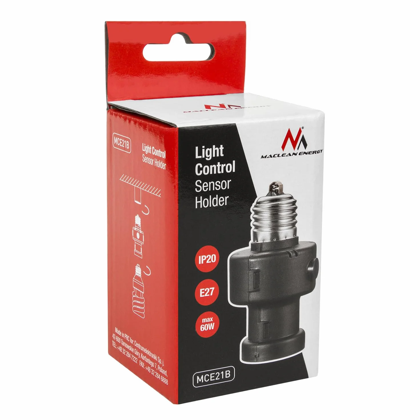 Maclean MCE21 Portalampada con Sensore Crepuscolare e Timer IP20
