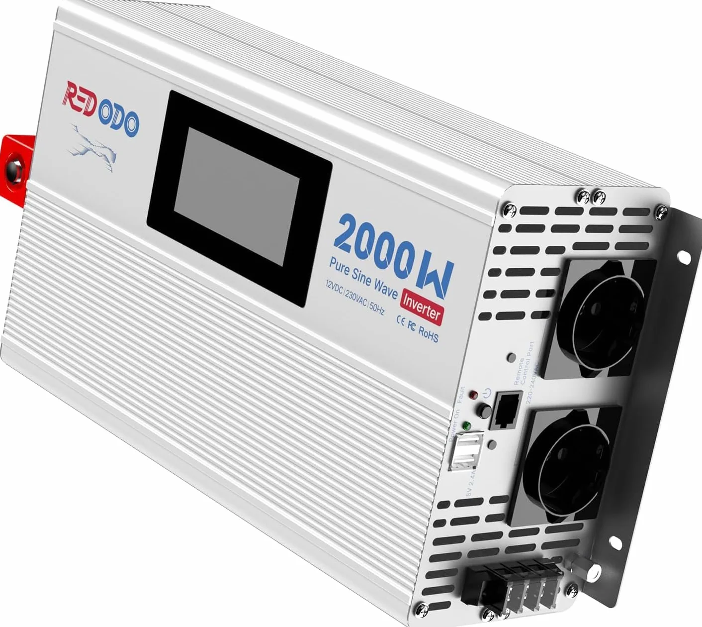 Redodo Inverter a onda sinusoidale pura 2000 W, 2 V DC a 230 V AC Convertitore per campeggio, inverter energia solare con 2 uscite CA, schermo di monitoraggio con visualizzazione dello stato in tempo