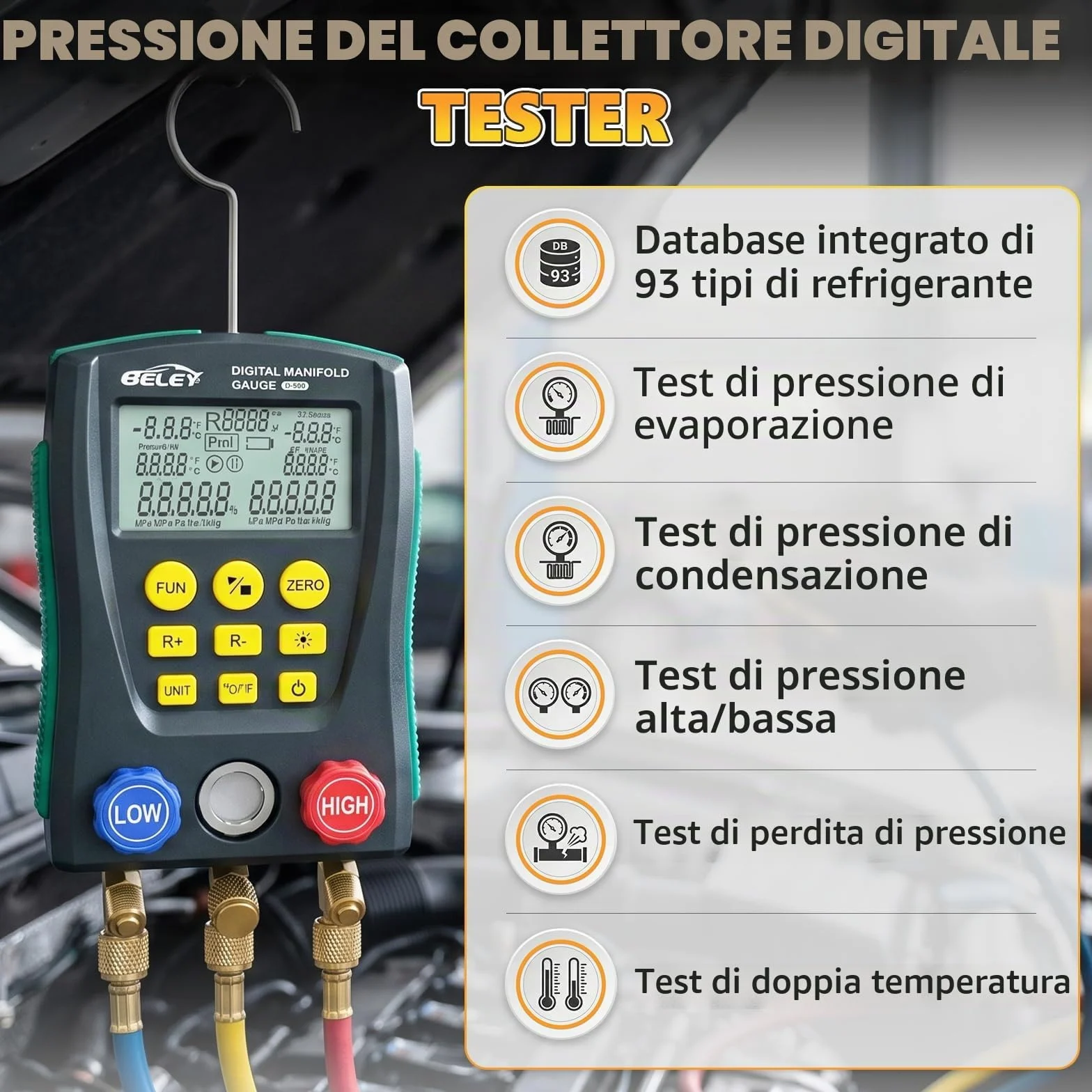 Refrigerazione Digital Collettore Gauge Meter- PARAOUTIL Tester Pressione e Temperatura del Vuoto HVAC per 89 Tipi Refrigeranti (R32 R410a) per la Manutenzione del Condizionatore D'aria, Frigorifero