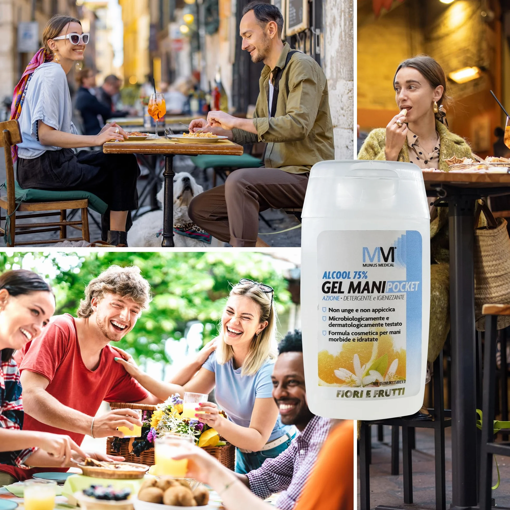 Gel Igienizzante per mani con vero profumo Made in Italy, 75% Alcool etilico denaturato idratato disinfettante, Fiori e Frutti, ml. 100