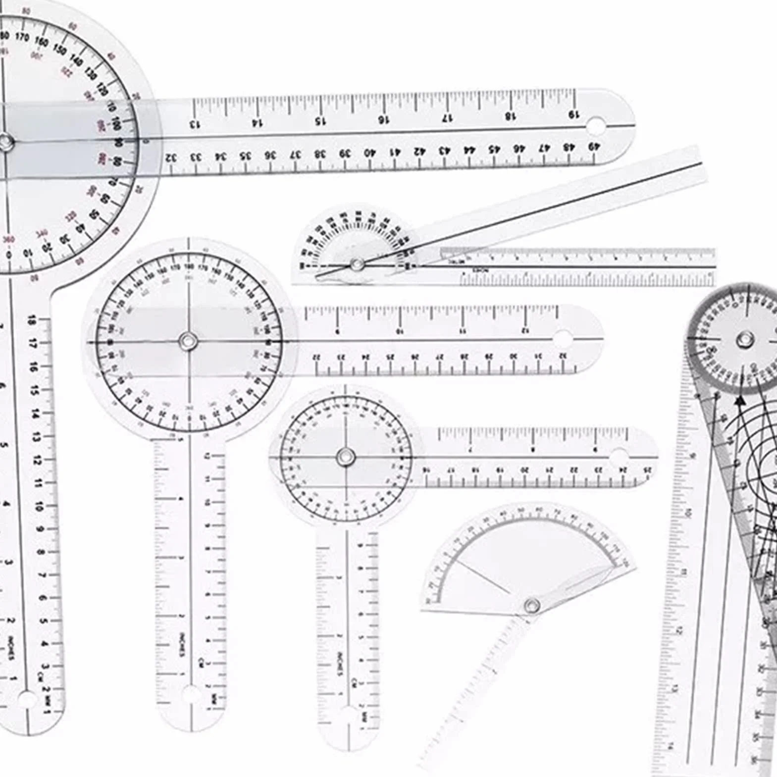 Set Goniometro Medico, 6 Pezzi, Righello Angolare in PVC, Include Goniometri 360° e 180°, Righello per Dita e Ossa, per Misurazioni Ortopediche