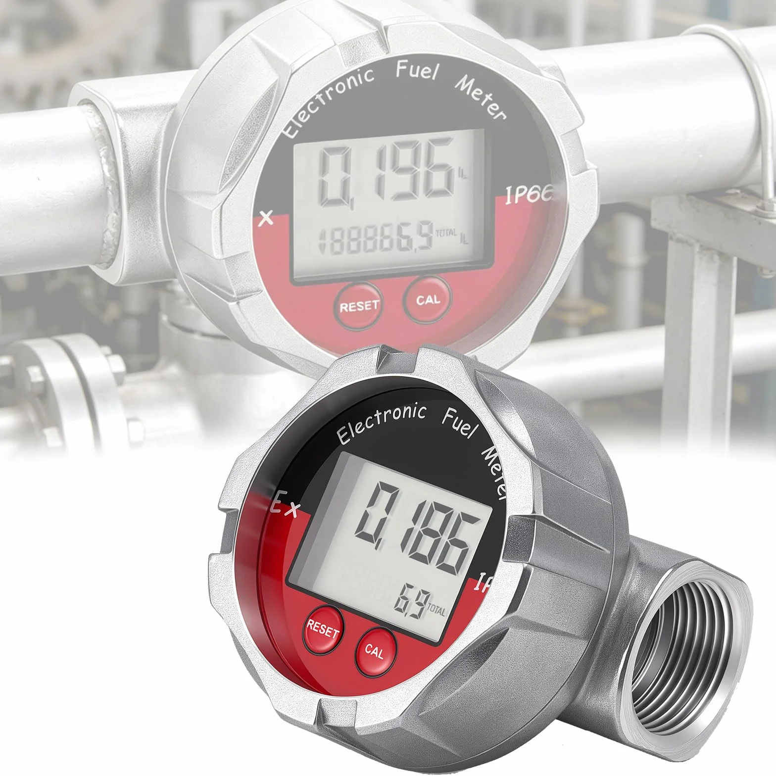 Misuratore Portata Digitale LCD 1 Pollice Acciaio Inossidabile Contatore a Turbina Impermeabile IPX7 10-100 L/min