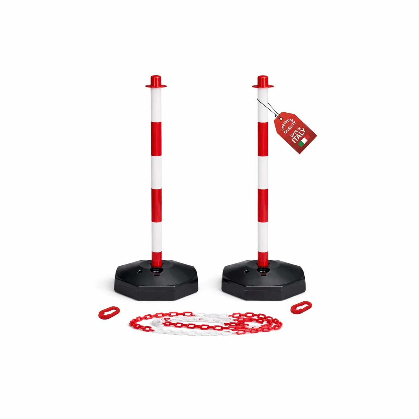 OWIJI Paletti Delimitazione in Plastica con Catena Bianchi e Rossi 2 Unità Delimitatore Parcheggio 86x28 cm Transenne in Plastica Made in Italy Premium Quality Colonnine Segnapercorso Catena 2,5 Metri
