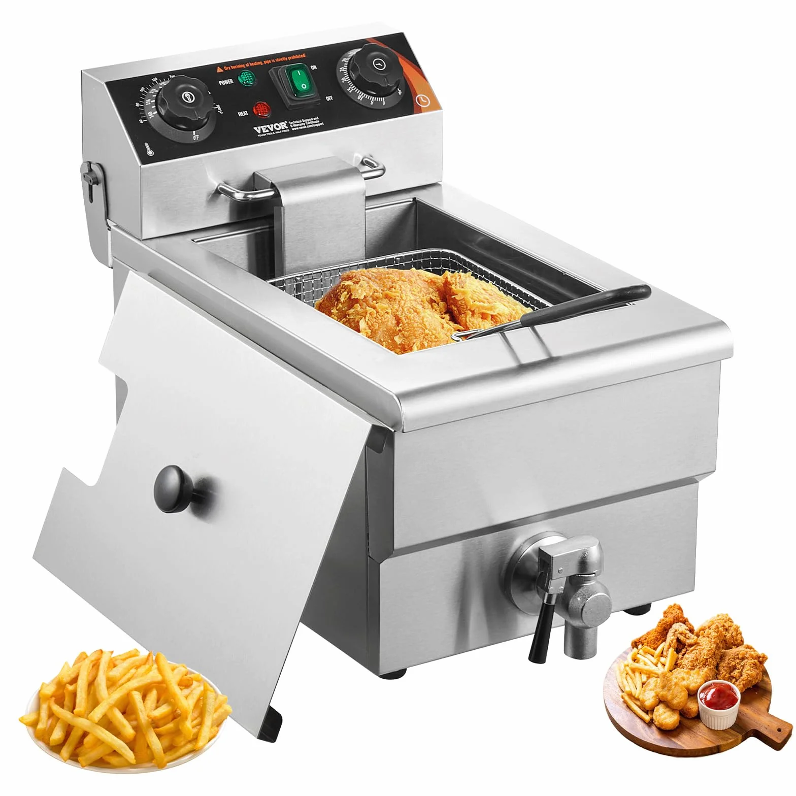 VEVOR Friggitrice Professionale Elettrica 3000W con Cestello, Friggitrice a Olio Singolo in Acciaio Inox 11 L con Controllo Tempo e Temperatura, Protezione Surriscaldamento, Uso Cucina Ristorante