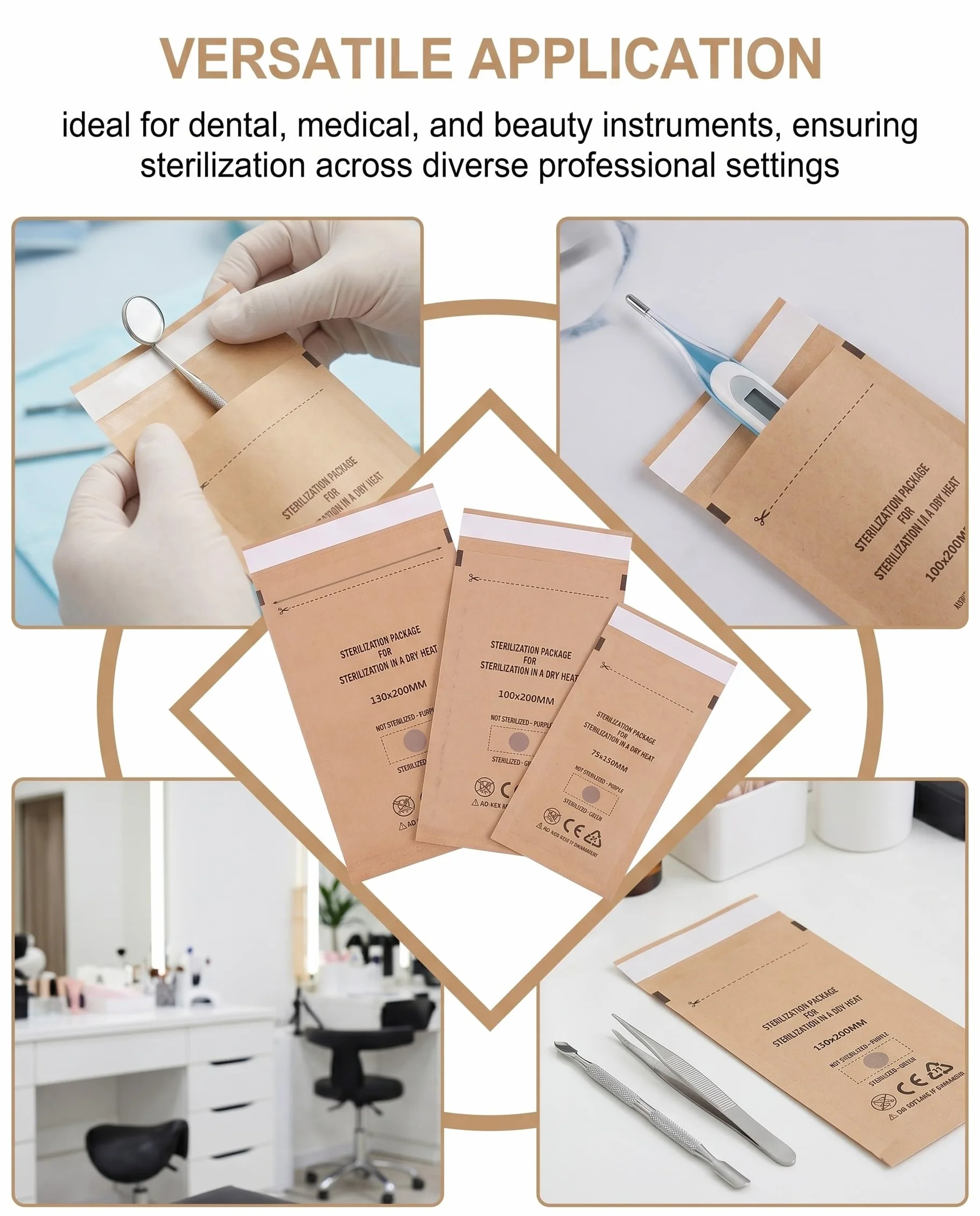Sacchetti Sterilizzazione Autosigillanti, 60 Pezzi Misti (3 Taglie) per Autoclave. Monouso e Igienici per Strumenti Dentali, Medici, Estetici. Massima Sicurezza.