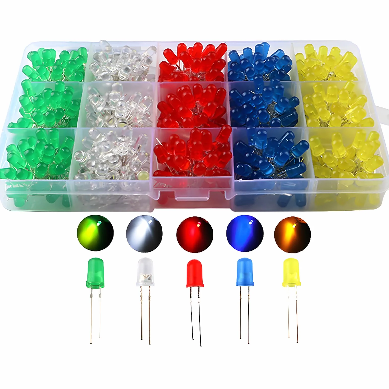 CESFONJER LED 5mm 500pz Diodo ad emissione luminosa Bianco Rosso Giallo Verde Blu Kit