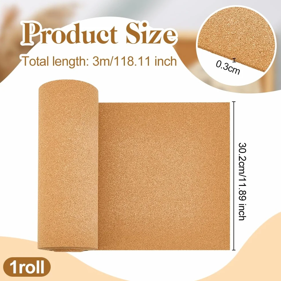 OLYCRAFT Grandi Rotolo di Sughero 3mx30cm Spessi 3mm Naturale per Pareti Bacheche Decorazione