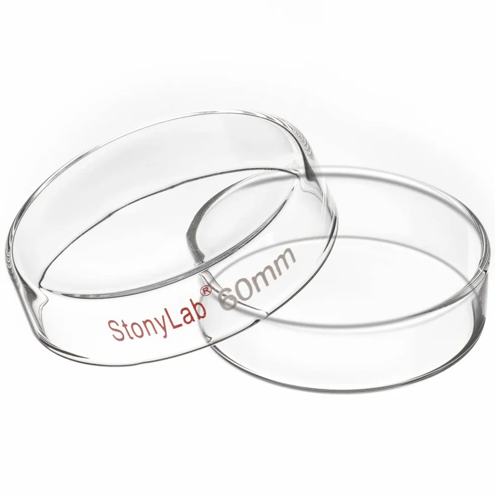 stonylab Piastra di Petri Vetro, 60x15 mm Piastra per Coltura Cellulare in Vetro Borosilicato Autoclavabile Piastra Petri con Coperchio Trasparente per Laboratorio