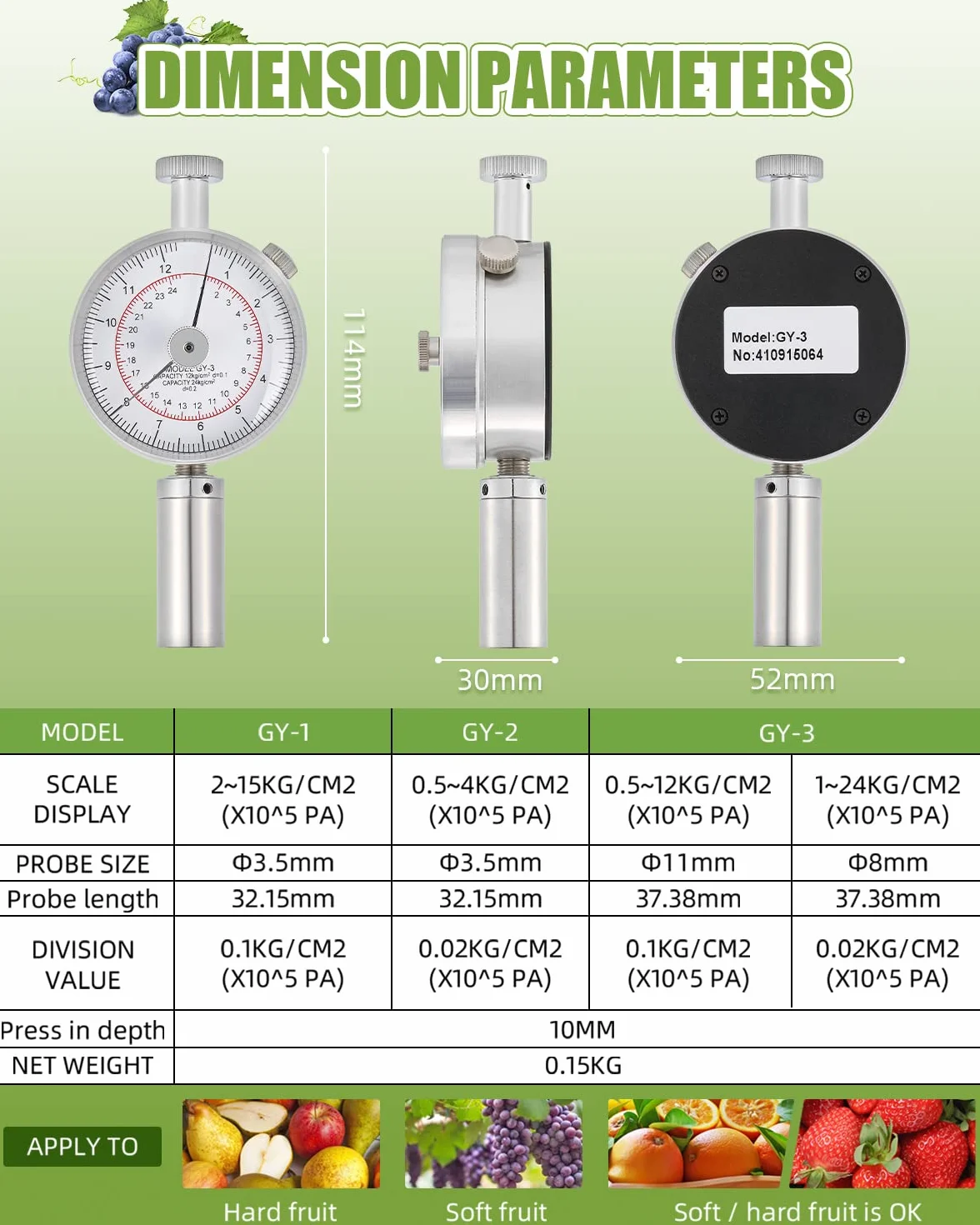 NEWTRY GY-3 Penetrometro Frutta Durezza Tester