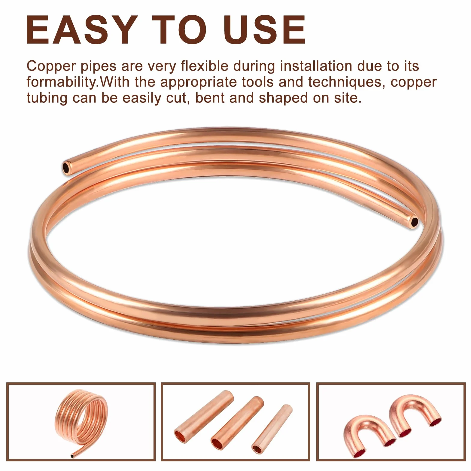 LALAGO Tubo di rame morbido OD 8mm ID 6mm, Lunghezza 1,5m, Tubo rotondo in rame, Materiale morbido per la tecnica della refrigerazione, generatori, barre di distribuzione