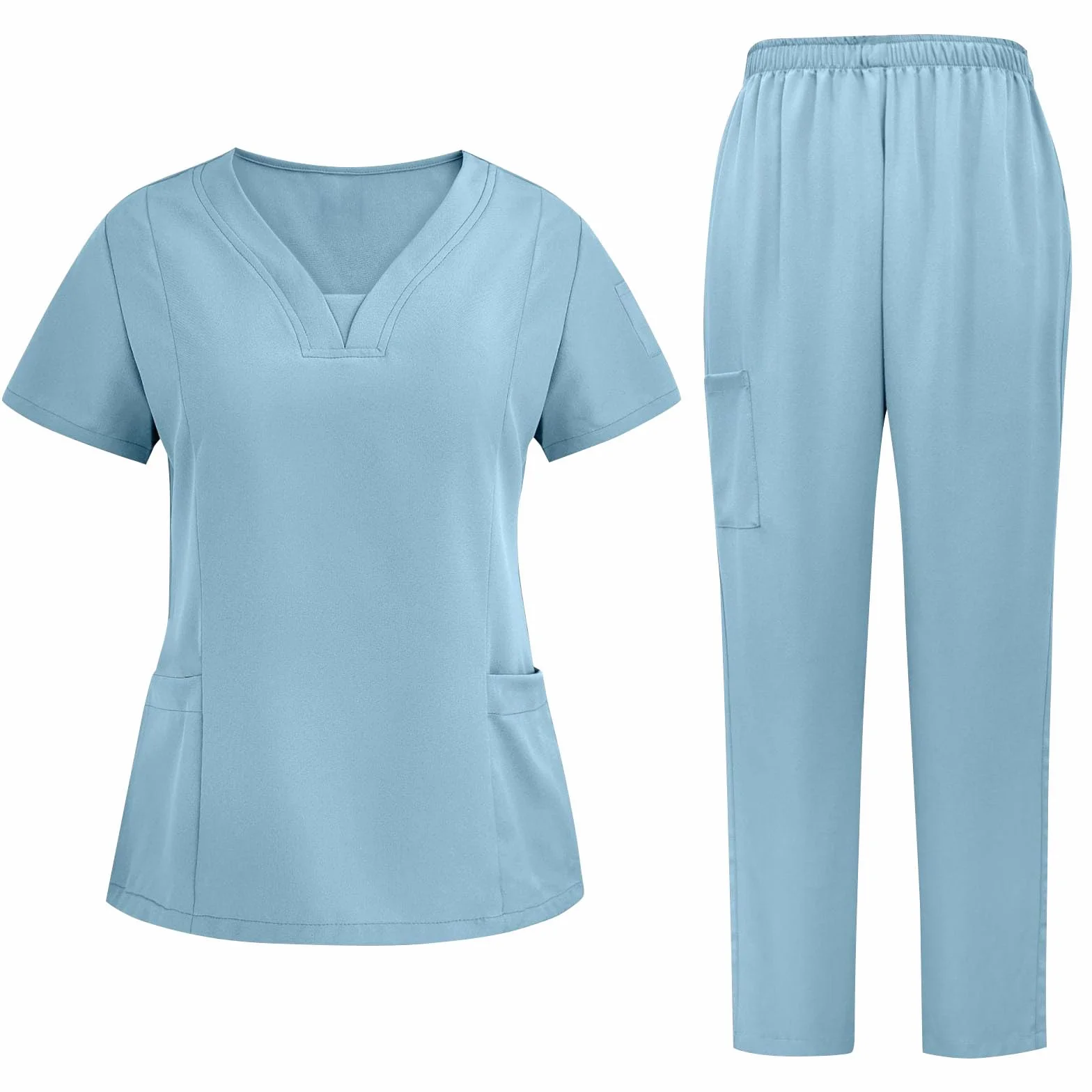 Divisa Infermiere Donna Set con Casacca e Pantalone Medico Manica Corta Camice da Laboratorio Elasticizzato Leggero S-XXL