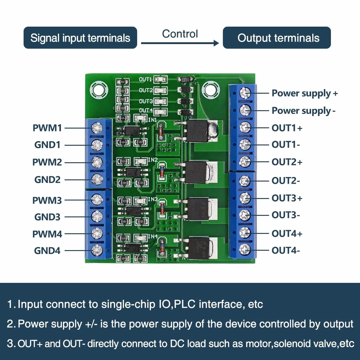 Modulo Amplificatore PWM MOSFET 4 Canali con Fotoaccoppiatore PC817 Ingresso 3-20V Uscita 3,7-27V 10A per PLC