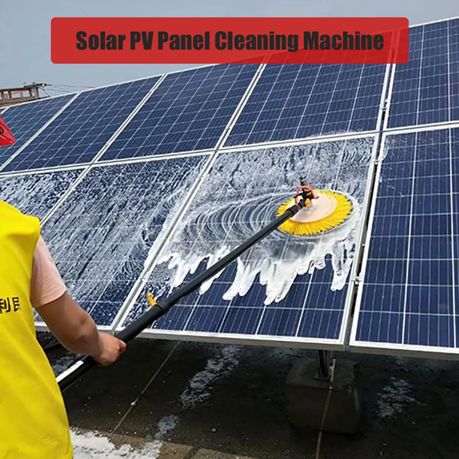 Attrezzatura Pulizia Pannelli Solari Fotovoltaici Portaspazzola Spazzola Tonda