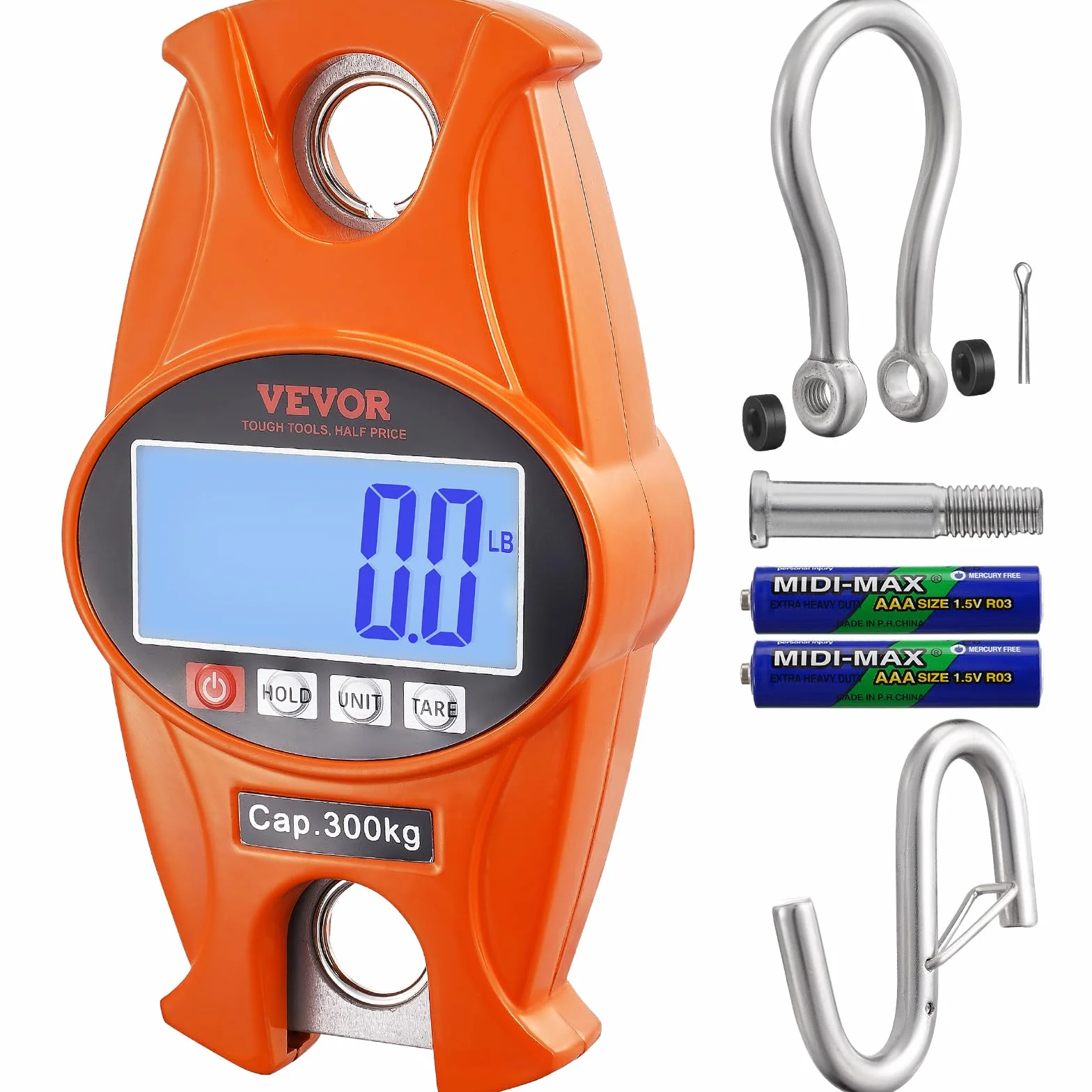 VEVOR Mini Bilancia Industriale Sospesa 300kg, Bilancia Digitale da Gru in Alluminio Fuso Schermo LCD Alta Precisione