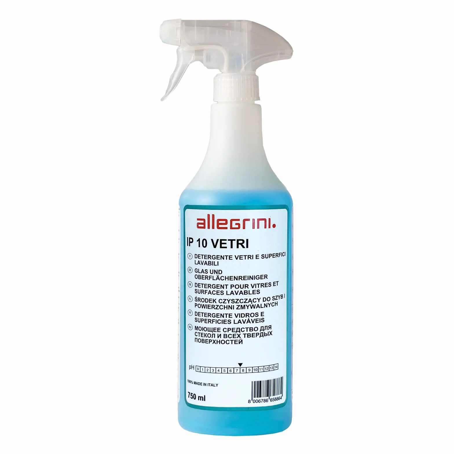 Allegrini IP 10 Spray Vetri Detersivo Pulizia Specchi Finestre Casa Detergente Vetri Auto Pulitore Multiuso 750 ml