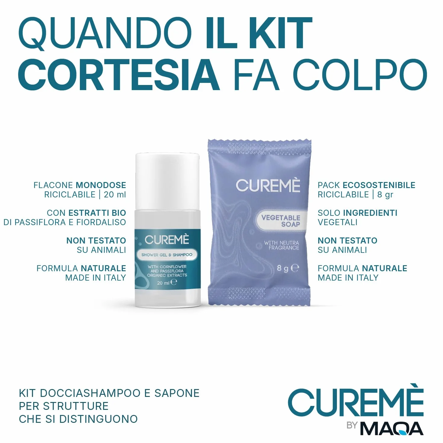 Set Cortesia Bagno per B&B Completo 200 Pezzi – Shampoo Doccia 20 ml + Saponette 8 g Monodose