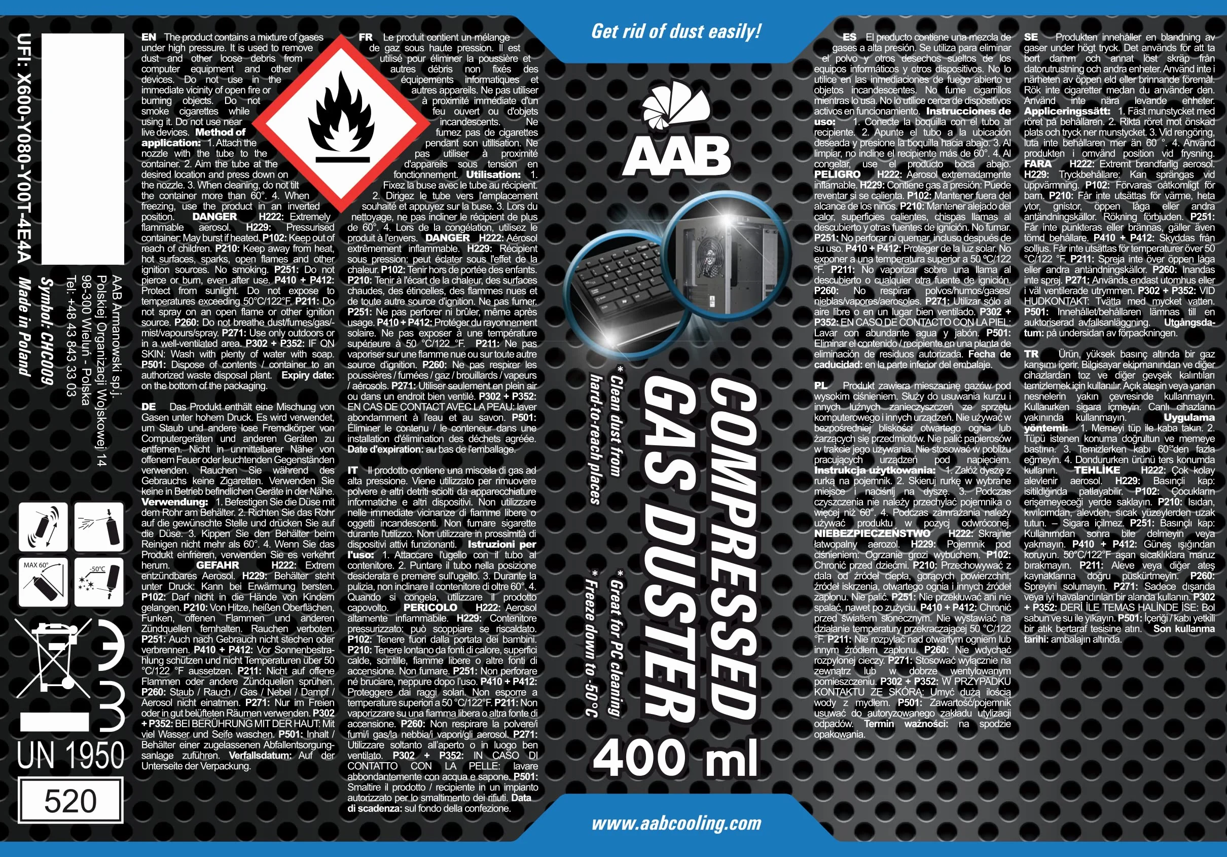 AABCOOLING Detergente spray a freddo 4 x 400 ml, spray ad aria compressa, Icespray per congelamento rapido, facile raffreddamento di parti meccaniche ed elettroniche, spray per ghiaccio, refrigeratore