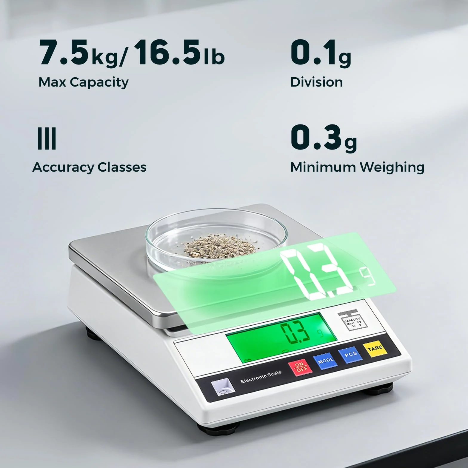 Bonvoisin Bilancia di Precisione 7500g/0.1 g, Bilancia di Contapezzi Industriale con 13 Unità di Conversione, Bilancia di Analisi Digitale Laboratorio per Gioielli e Scuola con Certificazione CE