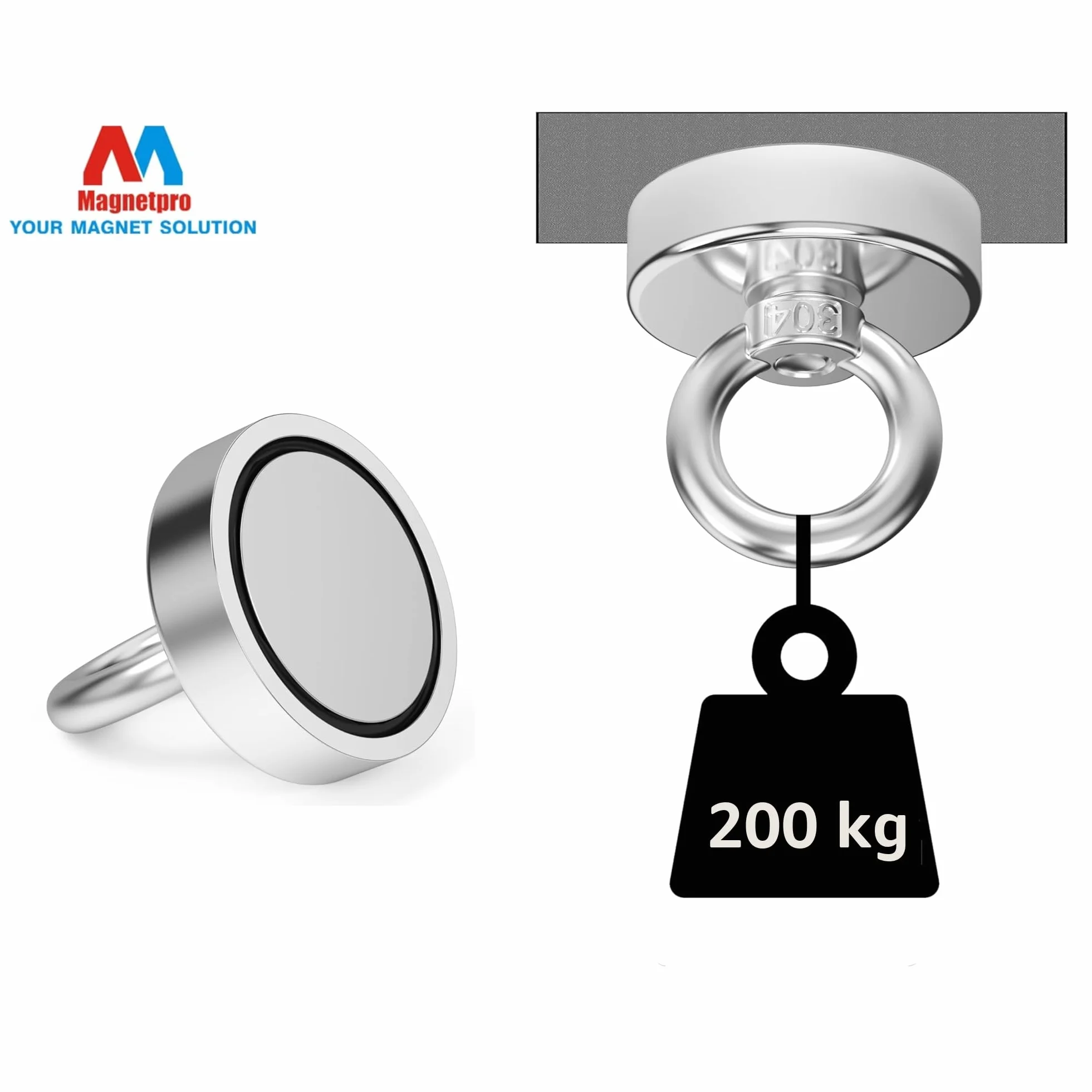 Magnetpro potente magnete al neodimio recentemente aggiornato con forza di 200 kg, potenti magneti da 60 mm di diametro perfetti per l'industria e la scienza, la pesca magnetica