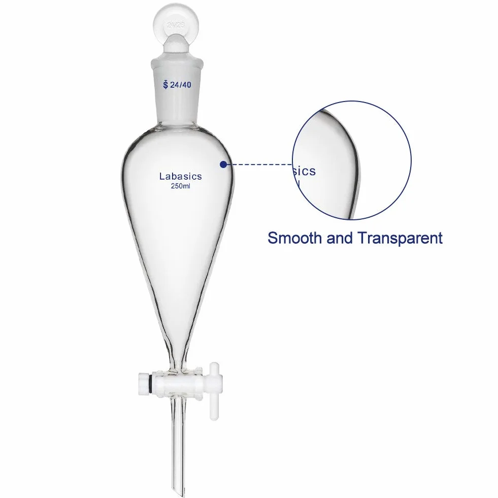 Labasics Imbuto Separatore Conico in Vetro Borosilicato 250ml con Rubinetto di Arresto in PTFE