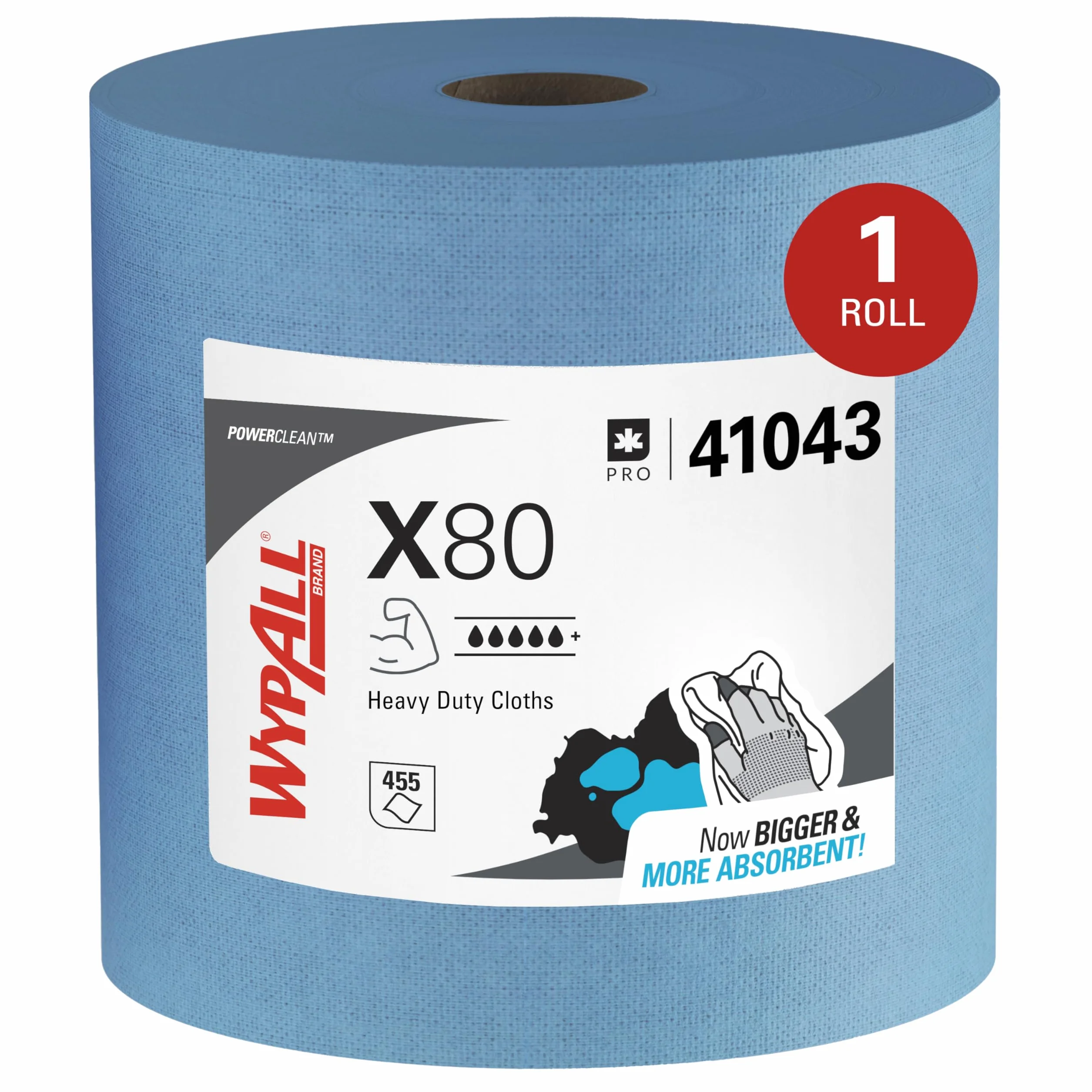 WypAll Panni WypAll X80 Power Clean - Panni per la pulizia riutilizzabili - 1 rotolo grande azzurro da 455 panni assorbenti - Numero articolo 8347