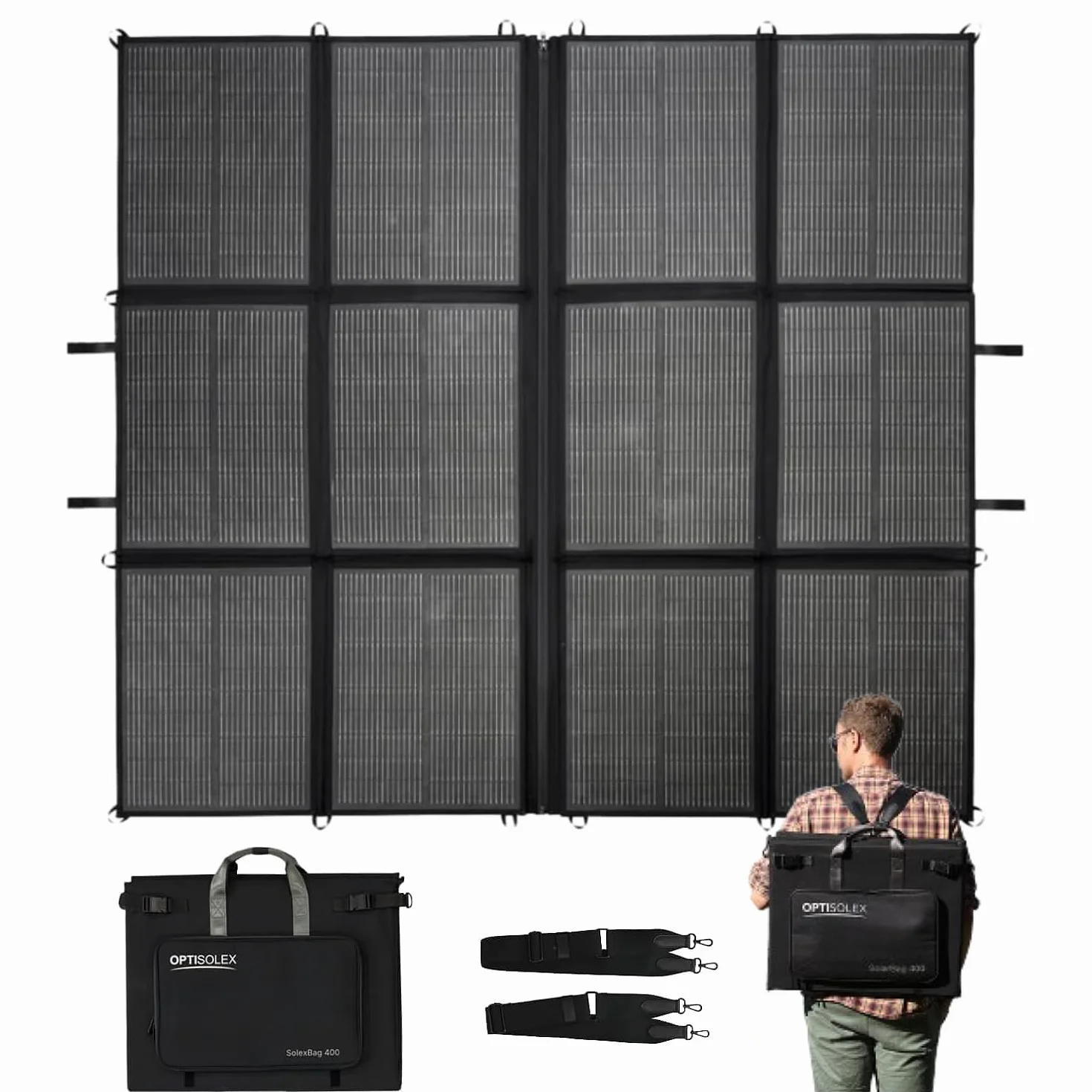 Pannello Solare Portatile 440W, Borsa Solare Pieghevole da 17,2kg, Coperta Solare Divisa 2×220W, 25% di Alta Efficienza, Pannello Solare Leggero per Carica per Campeggio, Camper, SUV, Marina