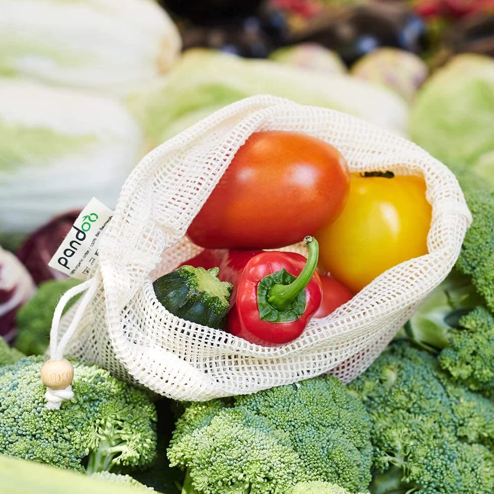 pandoo Set di 3 e 6 filetti per frutta e verdura | Cotone biologico | Acquista senza plastica