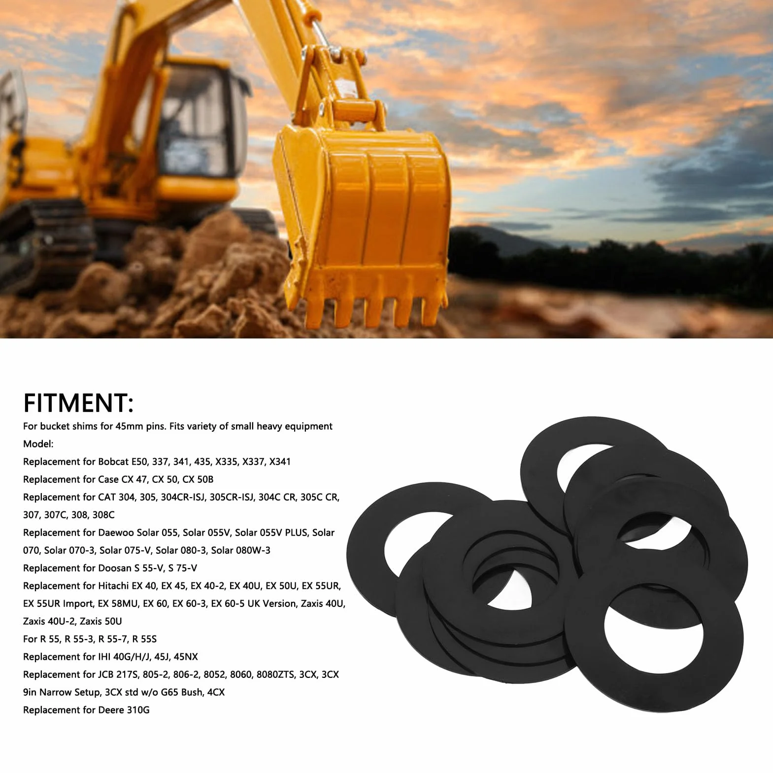 Kit Spessori per Perno Benna 40mm 10 Pezzi per Escavatore Skid Steer KH14 KH15 KH90