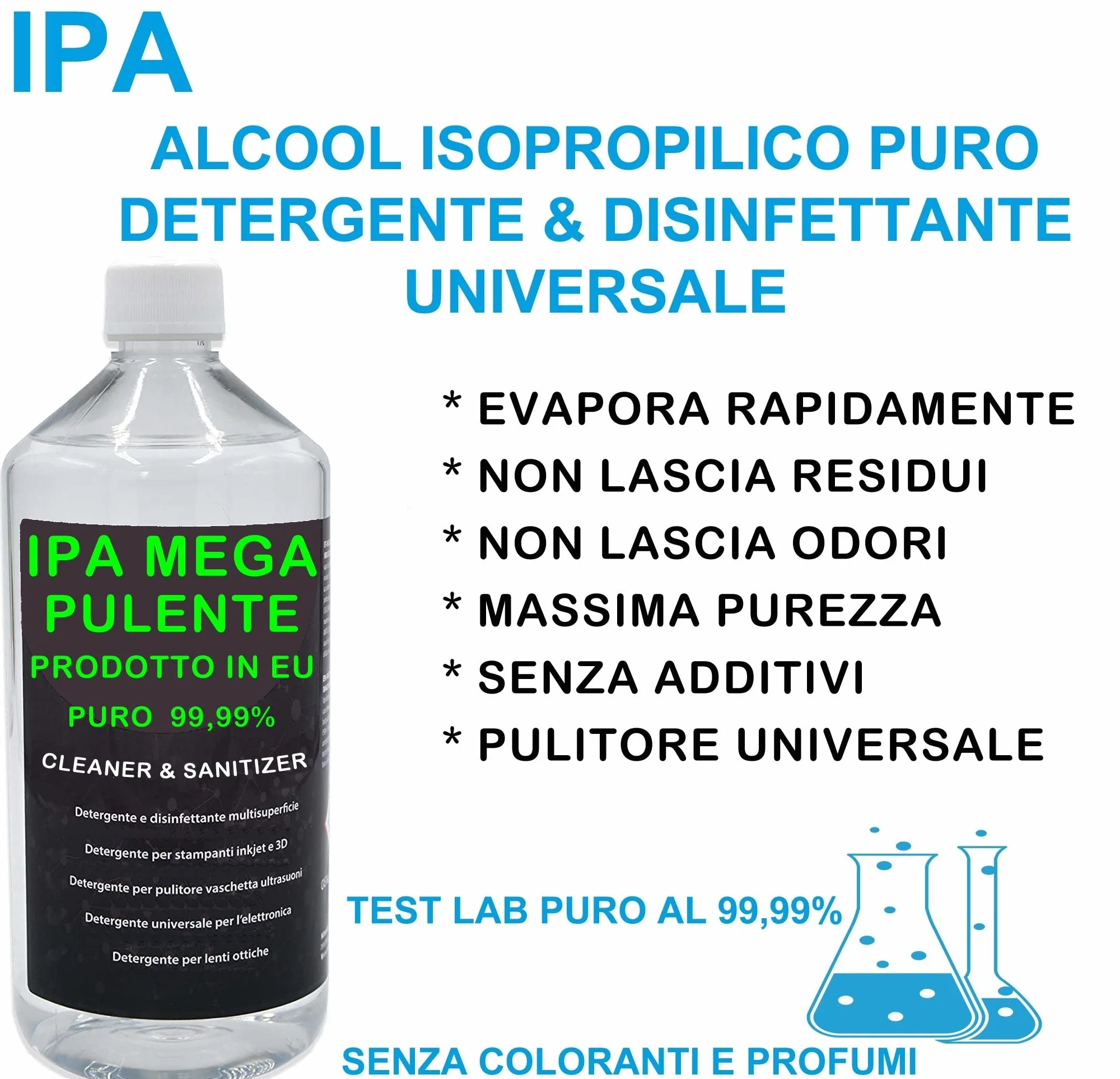 IPA MEGA PULENTE PURO Isopropanolo, Alcool Isopropilico, Detergente per Pulizia Stampanti 3D E Elettronica 1 Litro