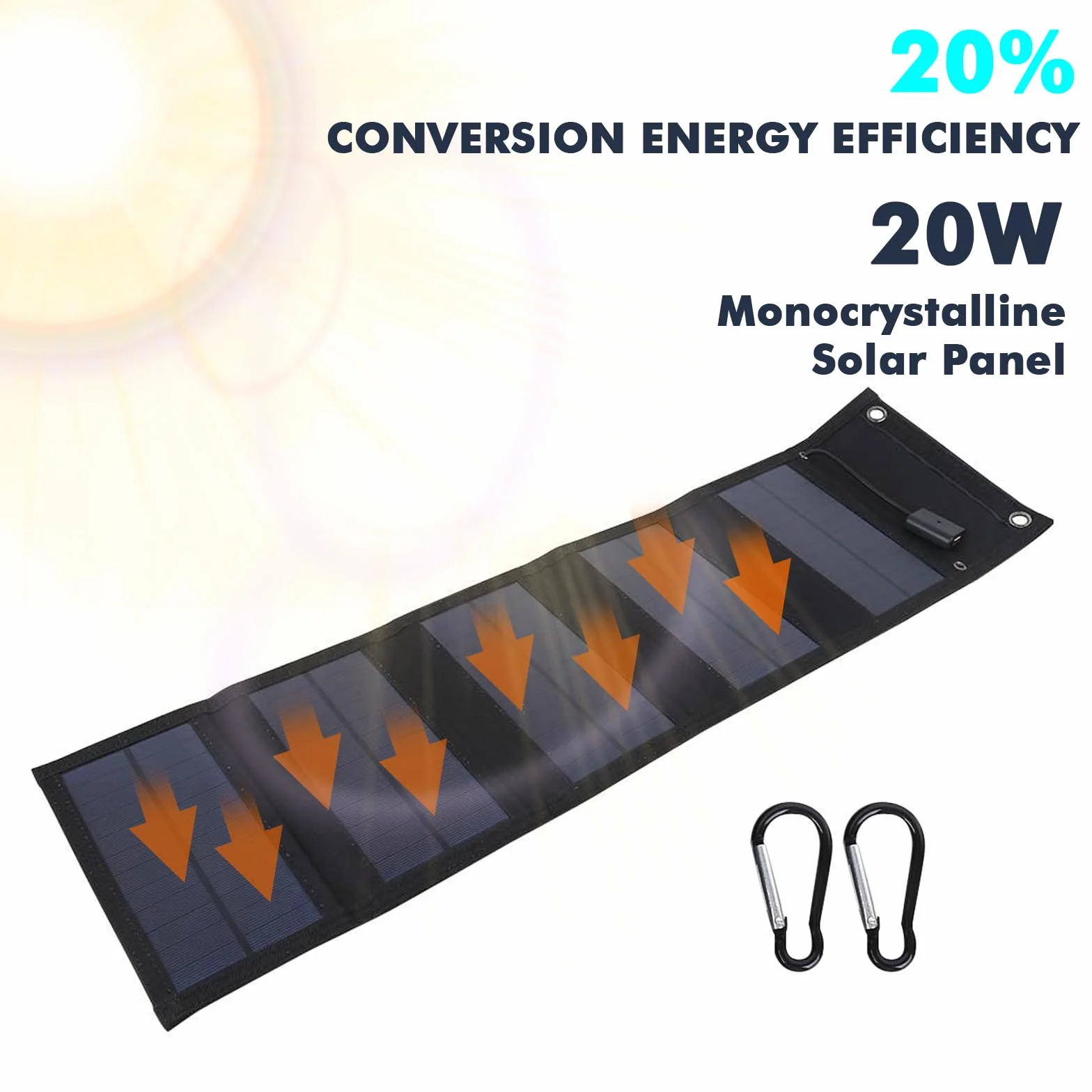 BuyWeek Pannello Solare 20W, Pannello Solare Portatile e Pieghevole Pannelli Solari Caricatore con Porte USB, Impermeabile IP65, per Escursioni, Campeggio Compatibile Telefono, Laptop, Tablet