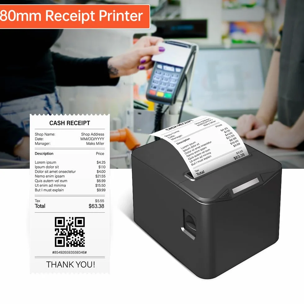 Shuaiguō stampante multifunzione per etichette e ricevute termiche 80 mm, connessione USB e LAN, taglio automatico, grande contenitore di carta, supporto ESC/POS