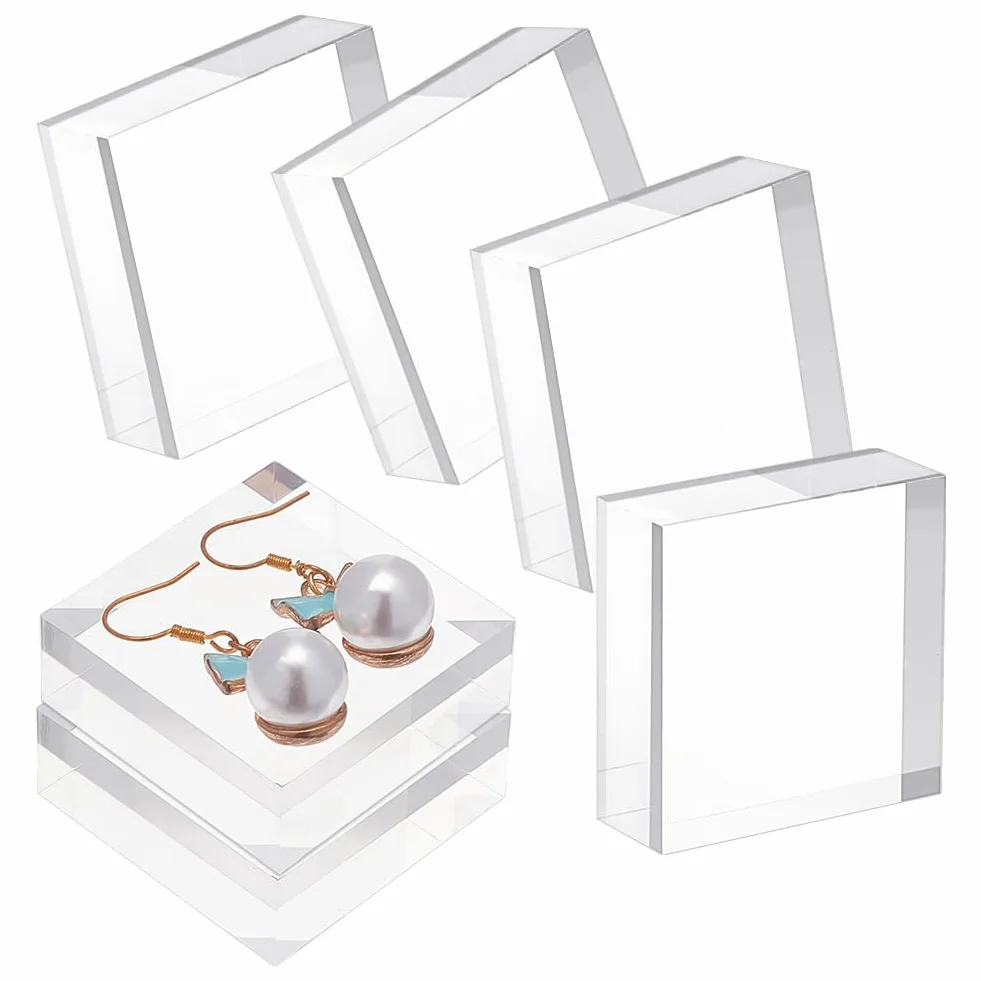OLYCRAFT 6pz Espositori Quadrati in Acrilico Trasparente 4x4x1.5cm Blocchi Quadrati in Acrilico Lucido Blocco Espositore Cubo Acrilici Espositore Quadrato in Acrilici per Anelli Gioielli Vetrine Base